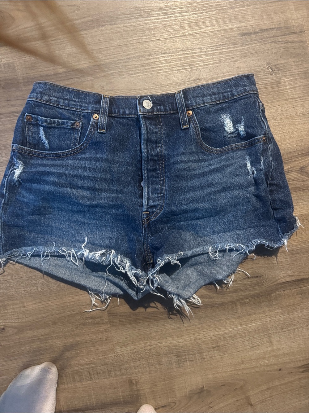 Levi's Dark Blue Distressed Denim Cutoff Shorts